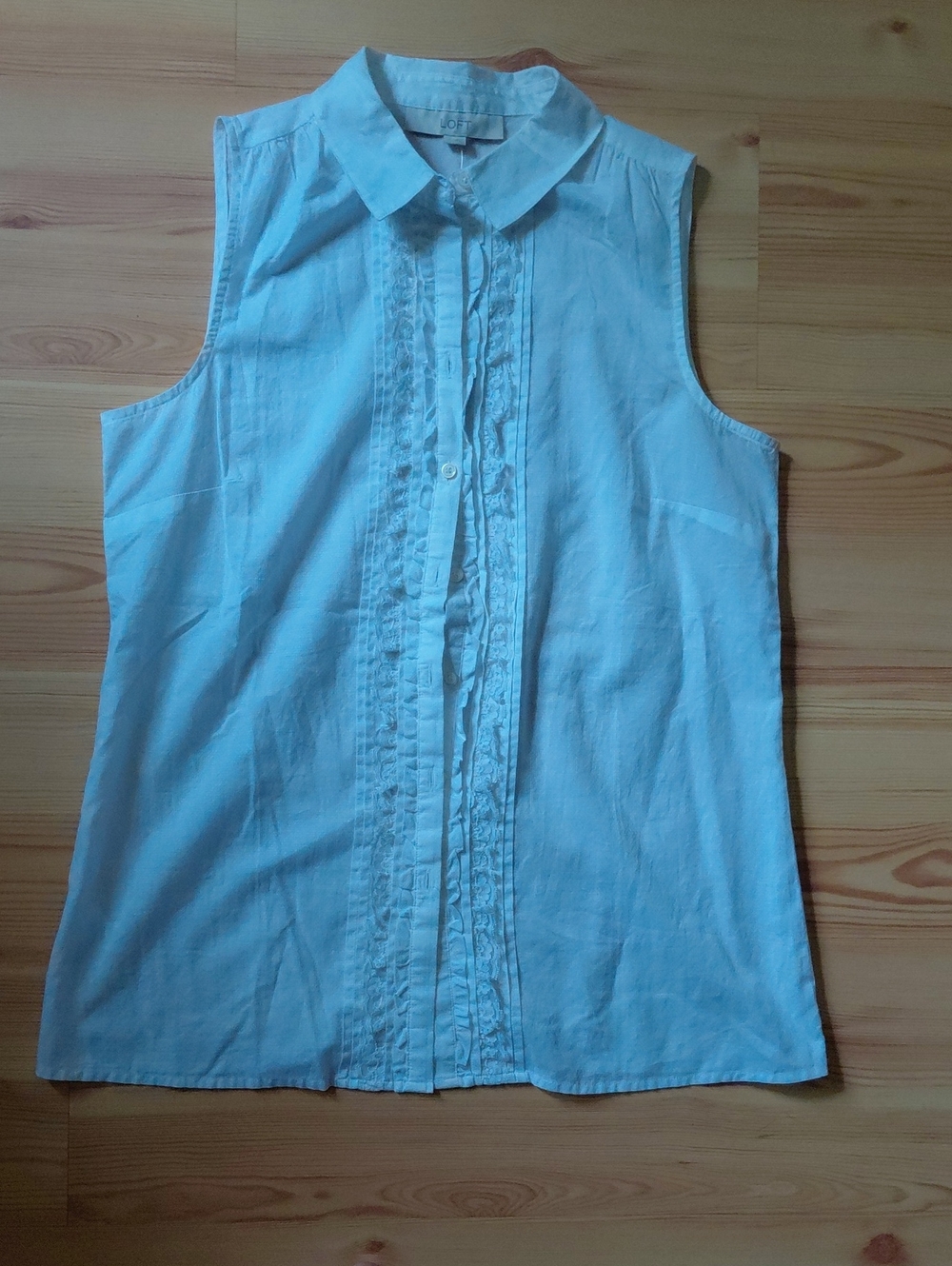 Loft Sleeveless Ruffled Front Button-Up Top - 100% Cotton-NWT